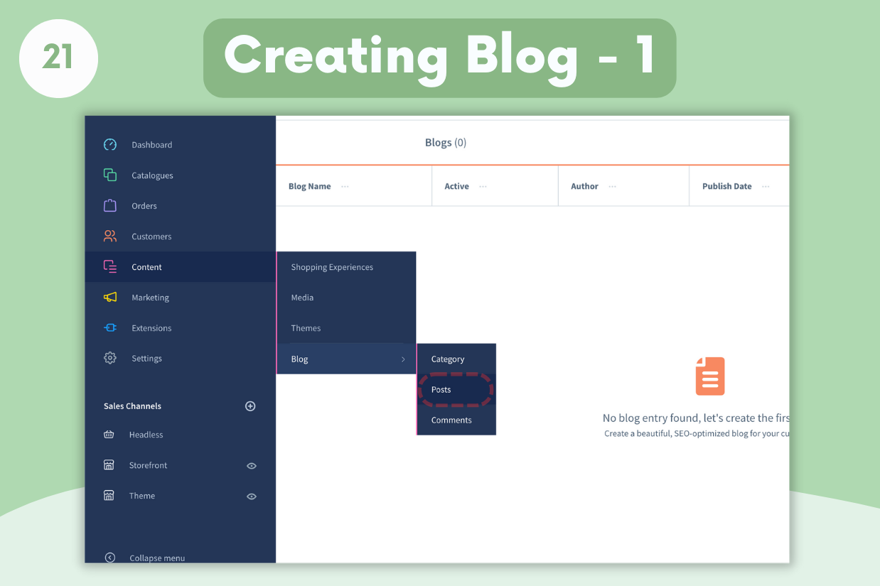 To Create blog, Navigate Content > Blog > Posts