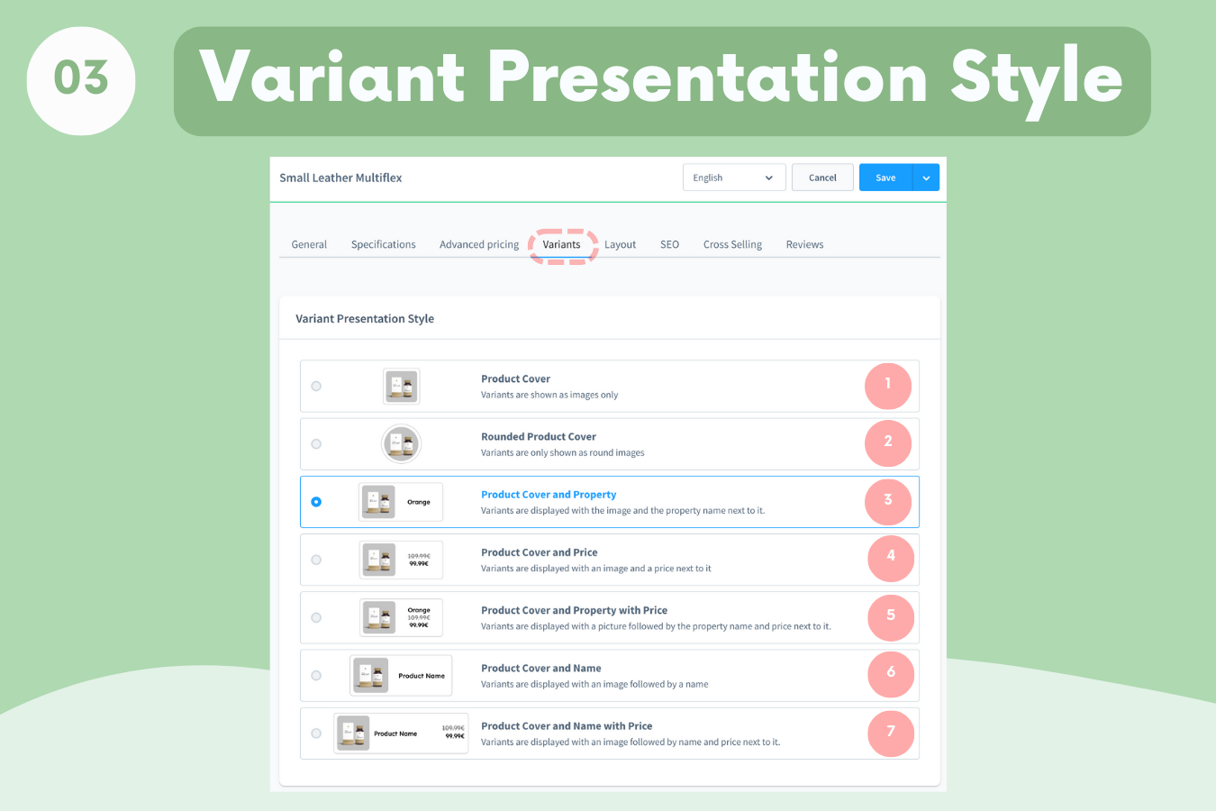 Assigning a special design variation style to the product