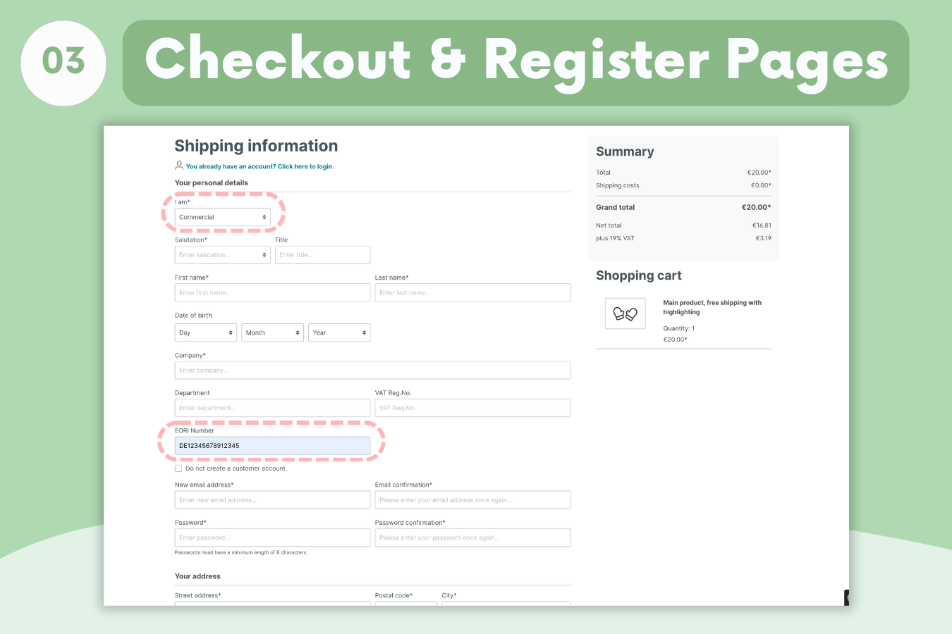 How looks like Checkout and Register Pages